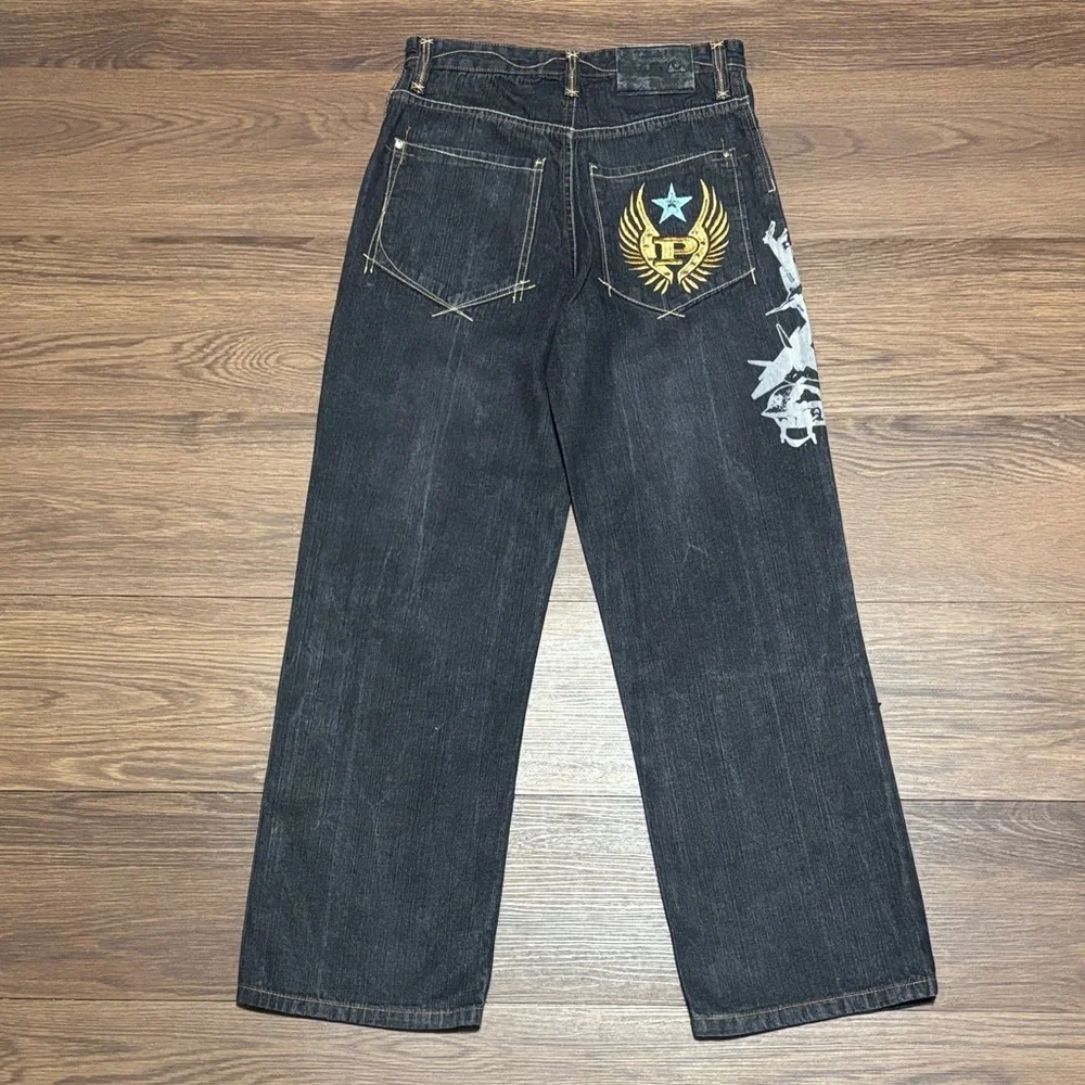 Vtg Phat Farm Embroidered Baggy Jeans Gray Gold Y2K Streetwear 16